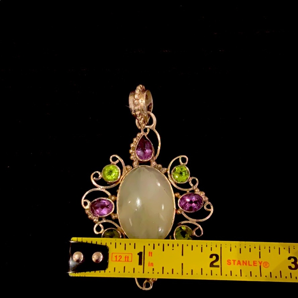 Nepal Sterling Silver Pendent Shell Amethyst Peridot - Picture 7 of 7